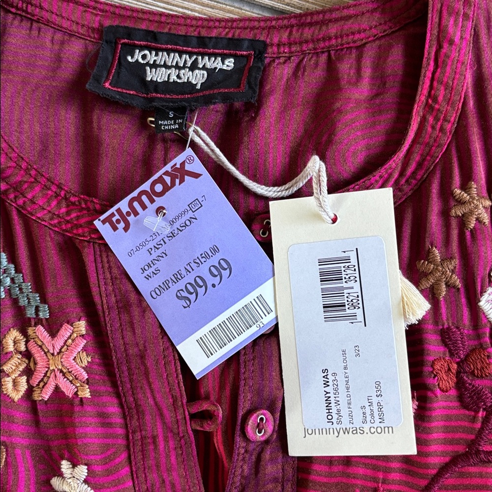 Johnny Was Burgundy Floral Embroidered Blouse - Picture 10 of 11